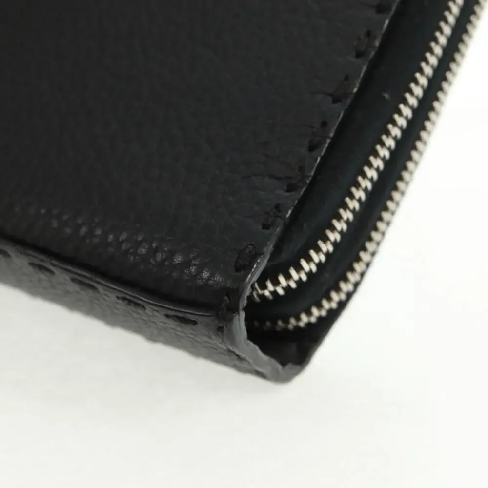Fendi Leather Selleria Double Zip Organizer Wallet Black